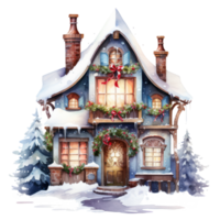 Watercolor cute Christmas house isolated png