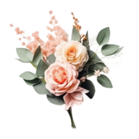 Blossoming flower bouquet of roses and euca isolated. png