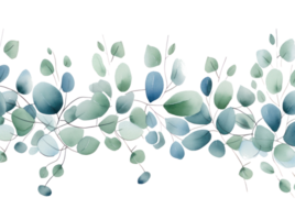 Watercolor eucalyptus leaves border isolated. png