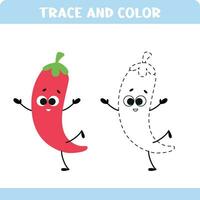 Trace and color chili papper vector