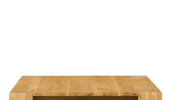 de madera mesa parte superior superficie aislado terminado blanco antecedentes. sólido madera mueble cerca ver 3d ilustración foto