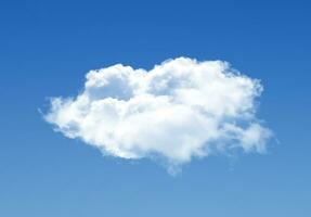 Single cloud isolated over blue sky background. White fluffy cloud photo, beautiful cloud shape. Climate concept photo