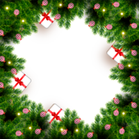 Christmas border decoration with pine branches Christmas ball gift balance and snowflex png