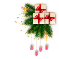 christmas corner  decoration with christmas ball,pine branch and snow flex png