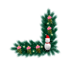 christmas corner  decoration with christmas ball,pine branch and snow flex png