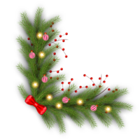 christmas corner  decoration with christmas ball,pine branch and snow flex png