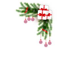 Kerstmis hoek decoratie met Kerstmis bal, pijnboom Afdeling en sneeuw buigen png