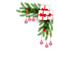 christmas corner  decoration with christmas ball,pine branch and snow flex png