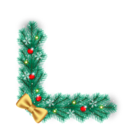 christmas corner  decoration with christmas ball,pine branch and snow flex png