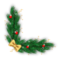 christmas corner  decoration with christmas ball,pine branch and snow flex png