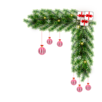 christmas corner  decoration with christmas ball,pine branch and snow flex png