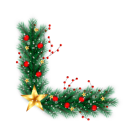 Kerstmis hoek decoratie met Kerstmis bal, pijnboom Afdeling en sneeuw buigen png