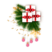 christmas corner  decoration with christmas ball,pine branch and snow flex png