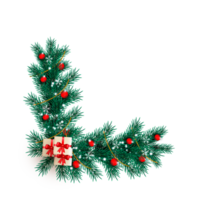 christmas corner  decoration with christmas ball,pine branch and snow flex png