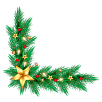 christmas corner  decoration with christmas ball,pine branch and snow flex png