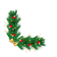 christmas corner  decoration with christmas ball,pine branch and snow flex png