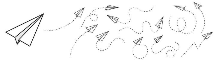 paper plane with dotted line trail trace icon vector