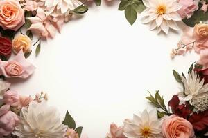 hermosa floral marco en blanco fondo, plano poner. espacio para texto foto