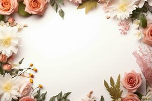 hermosa floral marco en blanco fondo, plano poner. espacio para texto foto