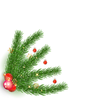 Kerstmis hoek decoratie met Kerstmis bal, pijnboom Afdeling en sneeuw buigen png