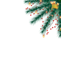 Kerstmis hoek decoratie met Kerstmis bal, pijnboom Afdeling en sneeuw buigen png