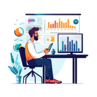 data analyst reviewing charts on a computer screen . AI Generated png