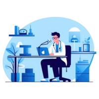 doctor's office with a desk working with a computer and medicine . AI Generated png