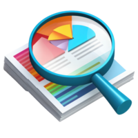 Analytics reports - Magnifier and report icons represent data analysis and reporting. . Generative AI png