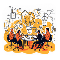 business meeting Teamwork and brainstorm concept team of people with puzzle and light bulbs work together . AI Generated png