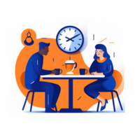 people sitting on a desk with a clock drinking coffee . AI Generated png