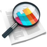 analytics rapporten - vergrootglas en verslag doen van pictogrammen staan voor gegevens analyse en rapportage. . generatief ai png