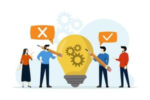 Teamwork start-up project innovation. New business marketing. teamwork in generating ideas or solutions in business. business innovation. Project planning idea. flat illustration on white background. vector