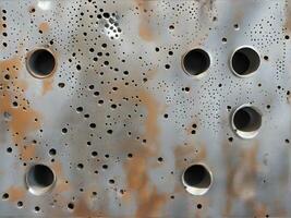 Shiny metal generative ai background with bullet holes photo