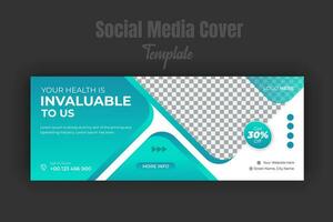 Healthcare and medical treatment social media or timeline cover or web banner design template for service promotion with abstract gradient color shapes vector