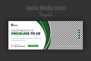 Healthcare and medical treatment social media or timeline cover or web banner design template for service promotion with abstract gradient color shapes vector