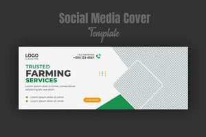 Agriculture and farming service social media cover or post and web banner design template with geometric green gradient color shapes vector