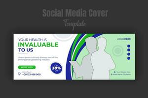 Abstract medical and healthcare service promotion on social media cover or web banner template design with blue gradient color shapes and photo place holder space vector