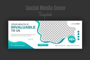 Healthcare and medical treatment social media or timeline cover or web banner design template for service promotion with abstract gradient color shapes vector