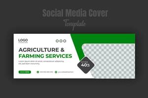 Agriculture and farming service social media cover or post and web banner design template with geometric green gradient color shapes vector