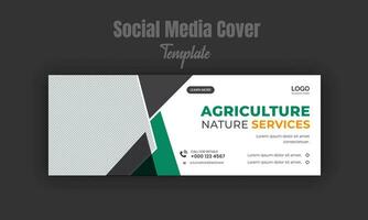 Agriculture and farming service social media cover or post and web banner design template with geometric green gradient color shapes vector