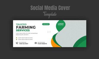 Agriculture and farming service social media cover or post and web banner design template with geometric green gradient color shapes vector