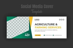 Agriculture and farming service social media cover or post and web banner design template with geometric green gradient color shapes vector