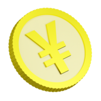 3D rendering of gold Japanese yen coin with sign of monetary unit of Japan. Symbol of Success, wealth, income. Realistic PNG illustration isolated on transparent background