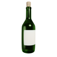3D rendering of old green glass bottle with cork front view. Collectible spirits and wine. Realistic PNG illustration isolated on transparent background