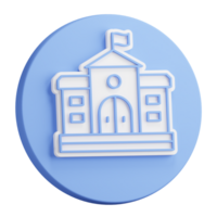 3D rendering of Facade of school house. Exterior of university building. Realistic blue white PNG illustration isolated on transparent background