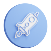 3D rendering of flying space rocket icon. Flights to Mars and planets of solar system. Technologies for space exploration. Realistic blue white PNG illustration isolated on transparent background