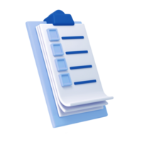 3d white clipboard icon task management todo check list on blue plane background. Work project plan concept, isolated transparent png, posting plan. productivity checklist png