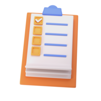 3d white clipboard icon task management todo check list on orange plane background. Work project plan concept, isolated transparent png, posting plan. productivity checklist png