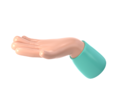 schattig tekenfilm hand- 3d Open palm icoon. renderen hand- nemen, geven, Holding iets. vriendelijk grappig stijl geïsoleerd transparant png. hand- gebaar illustratie png