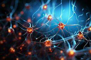 Electron microscopy of brain neural network. AI generative. photo